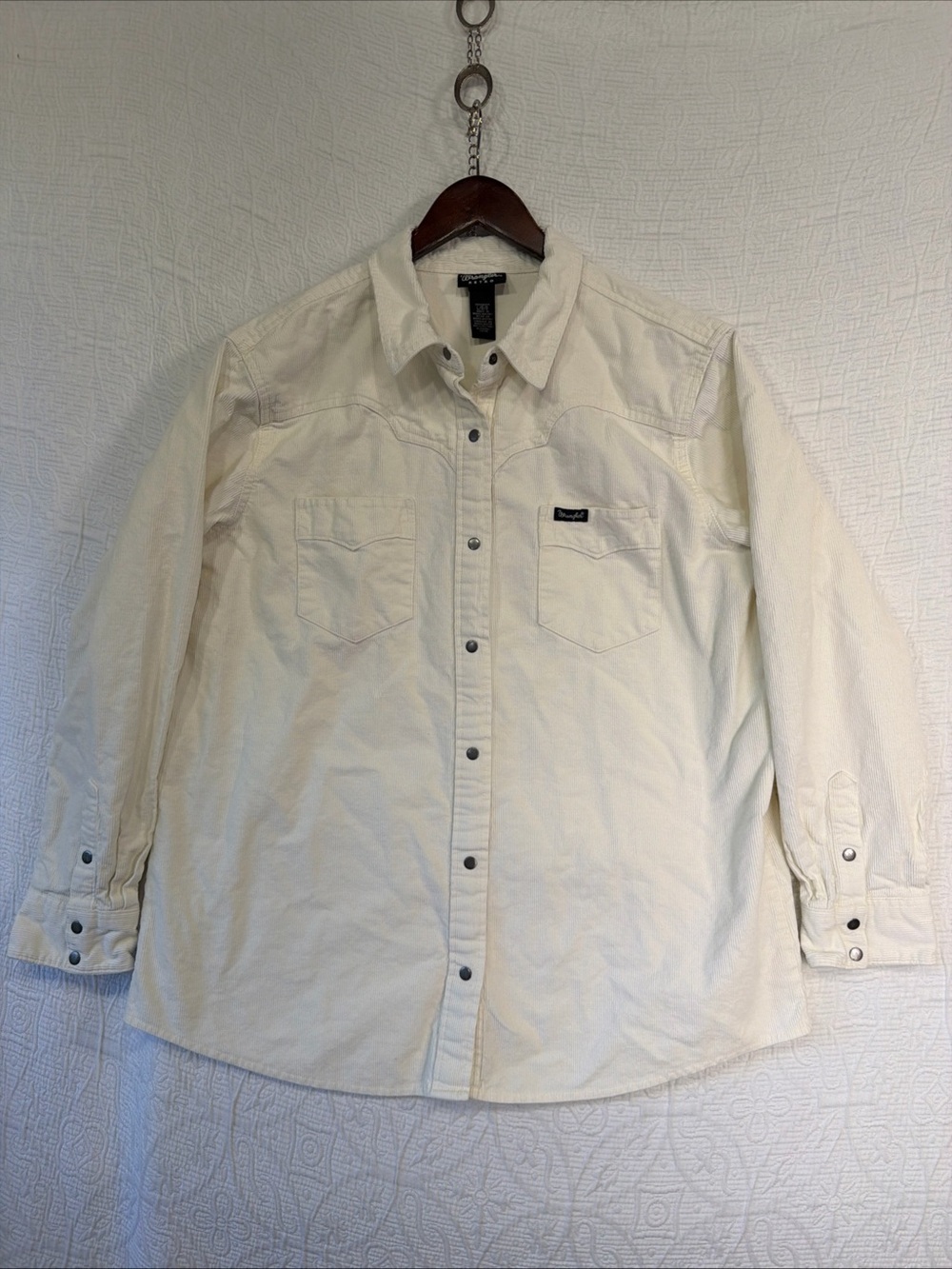 Wrangler Retro Corduroy Snap Shirt Womens Large Cream Americana Western Cotton